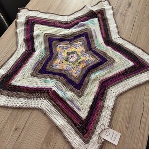 NWT Handmade Crochet Boho Star Baby Blanket White Pink Beige Purple 36”